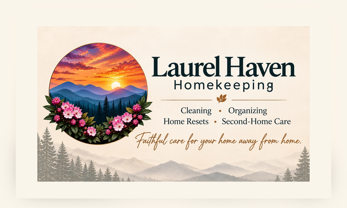 Mountain sunset and flowers from Laurel Haven branding